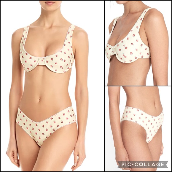 Faithfull the Brand Other - NEW Faithful the Brand Swim Tiny Roses Floral Balconette Bra Two Piece Bikini